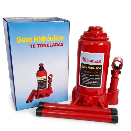 Gata Hidráulica Tipo Botella 10 Ton | Base Reforzada 385mm