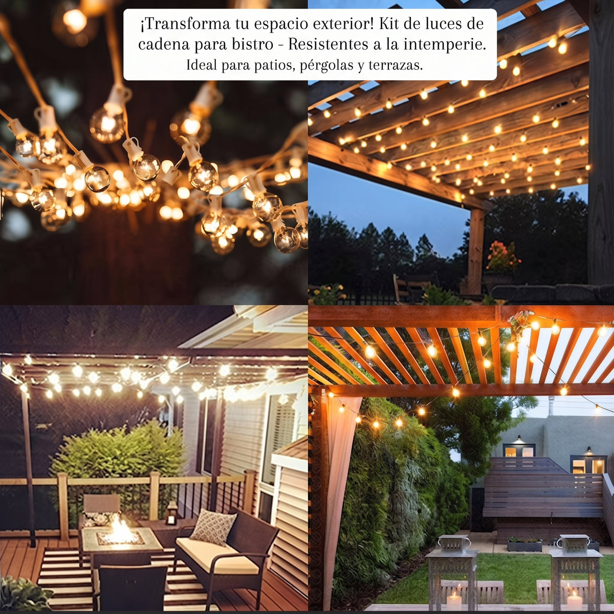 Guirnalda LED Solar 10 Metros | 10 Ampolletas Vintage | Interior y Exterior