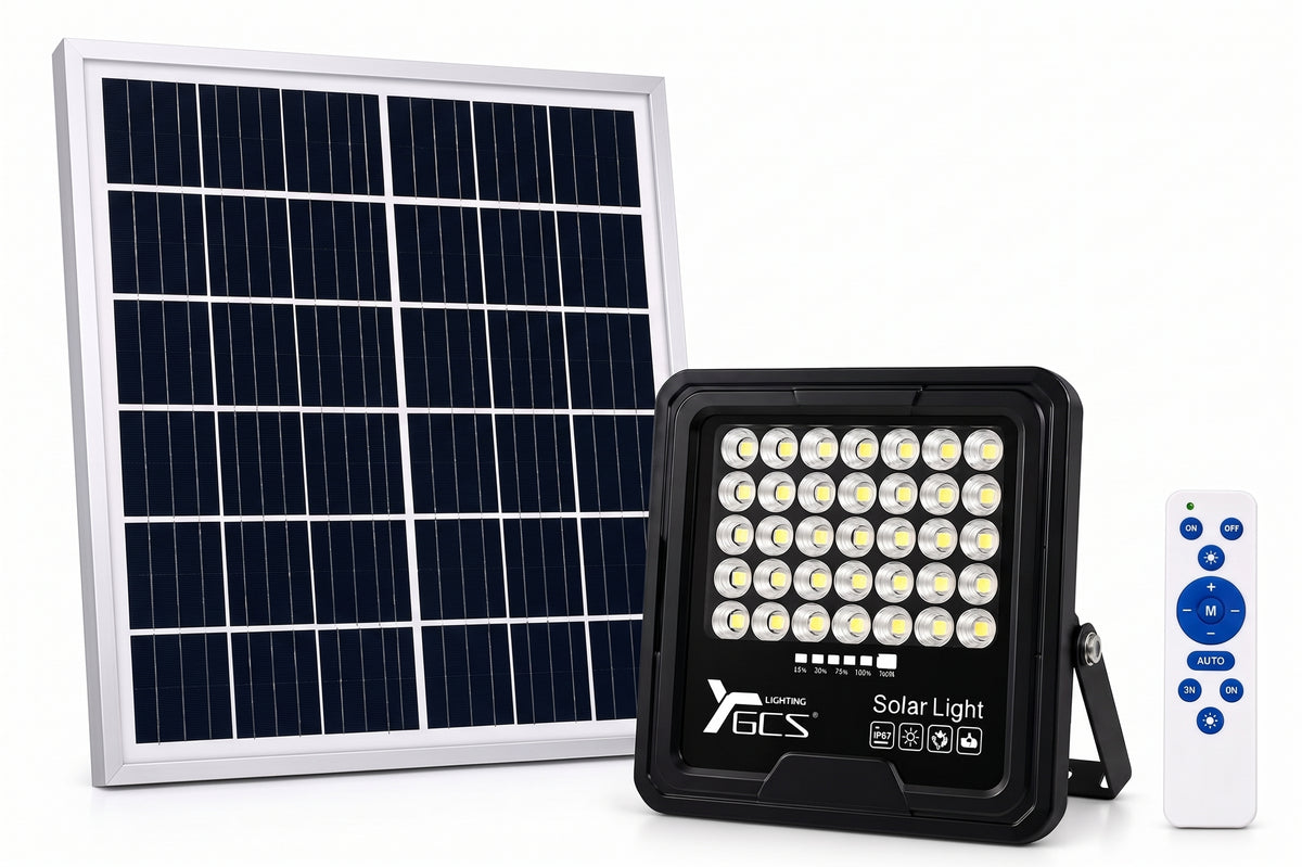 Foco Reflector Solar LED 1000W Exterior IP67 con Sensor y Control Remoto