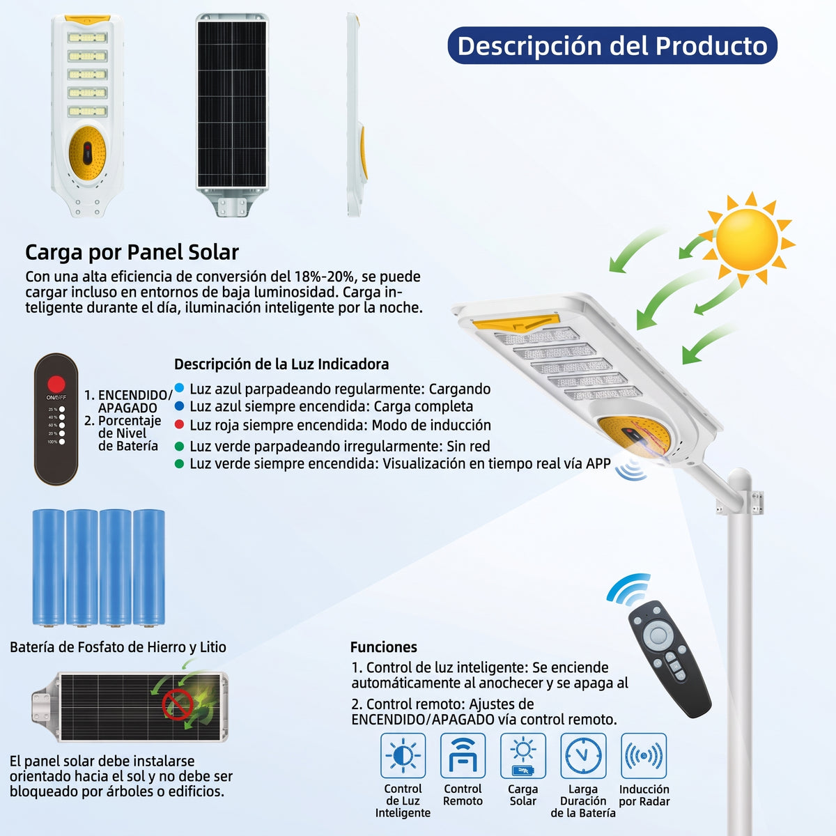 Reflector Solar LED 5000W | IP67 Sensor + Control Remoto + Soporte