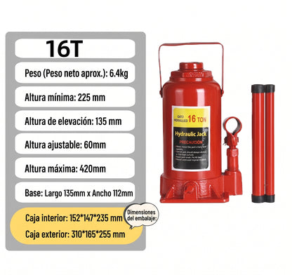 Gata Hidráulica Tipo Botella 16 Ton | Palanca 40cm Uso Industrial
