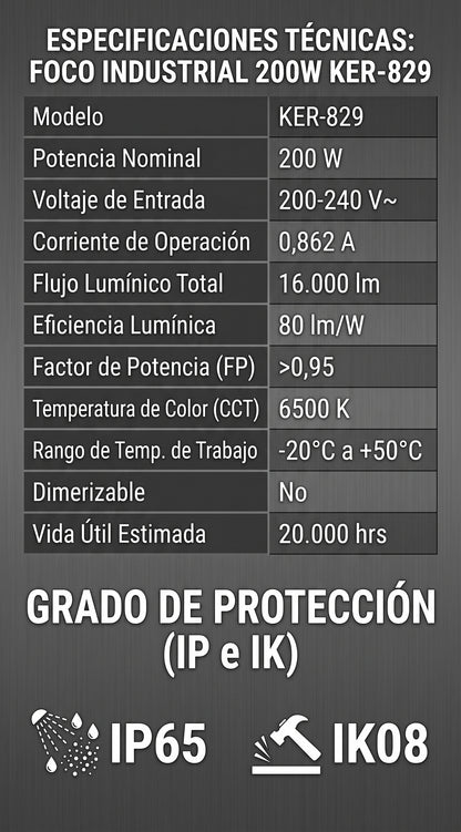 Proyector LED 200W IP67 | 18.000lm 6000K Exterior
