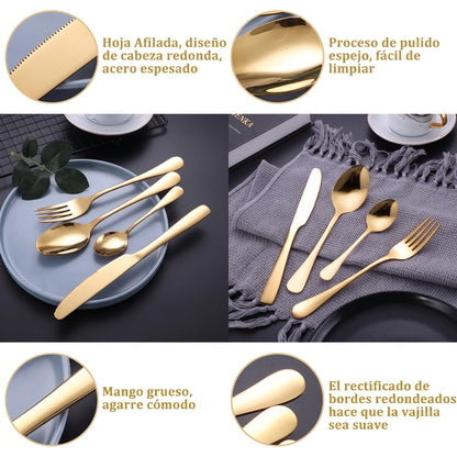 Set de Cubiertos Acero Inoxidable 24 Piezas – Lujo Color Dorado