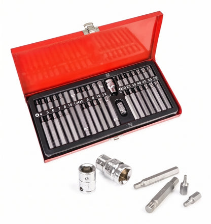Juego de Dados y Puntas Torx-Allen 40 Piezas Acero Cromo Vanadio con Maletín