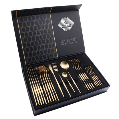 Set de Cubiertos Acero Inoxidable 24 Piezas – Lujo Color Dorado