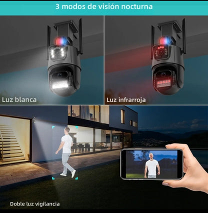 Cámara Exterior Dual Lente WiFi con Baliza App Yoosee