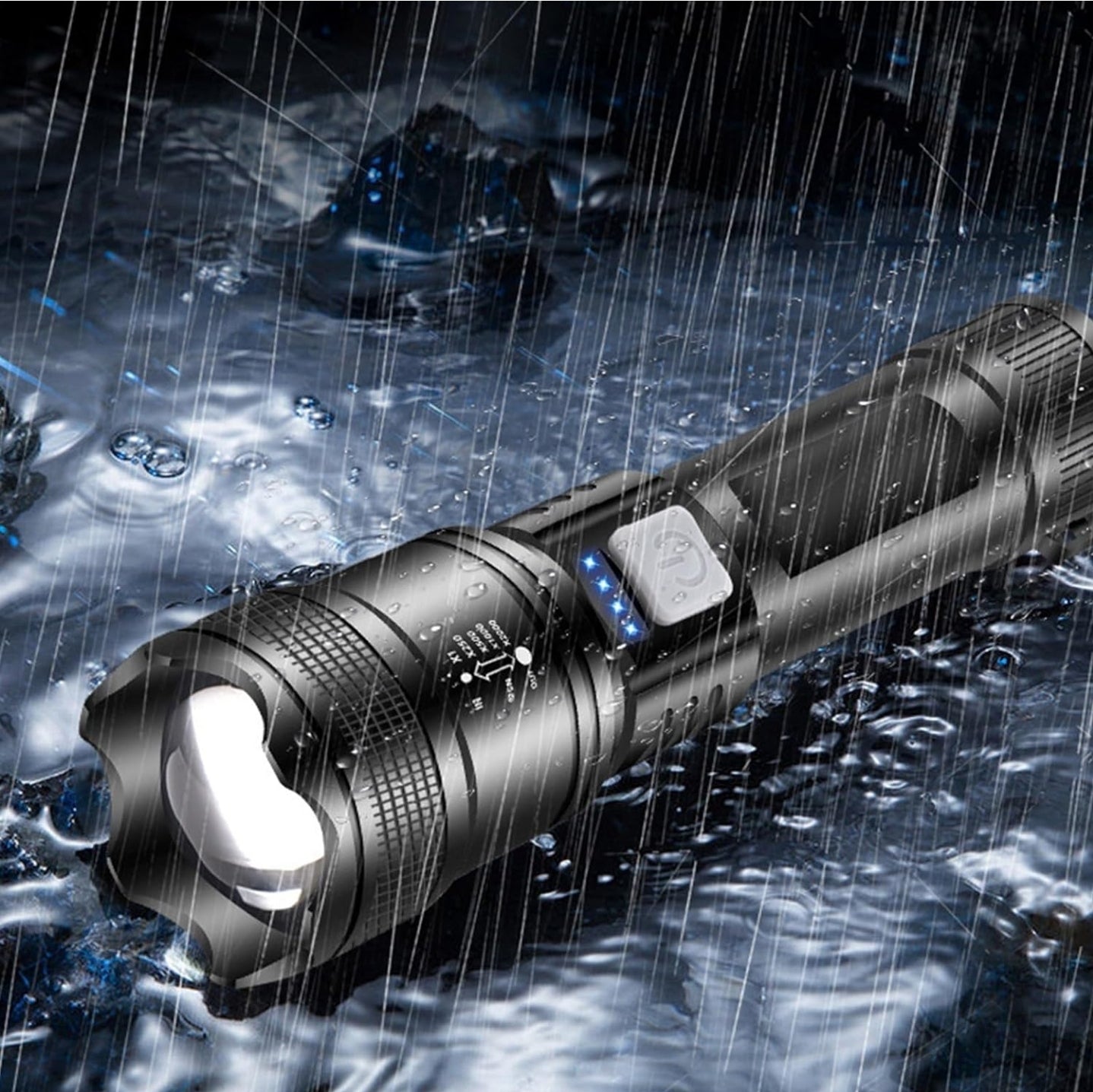 Linterna Telescópica Recargable USB con Zoom y 3 Modos de Luz – Resistente al Agua