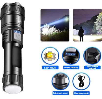 Linterna Telescópica Recargable USB con Zoom y 3 Modos de Luz – Resistente al Agua