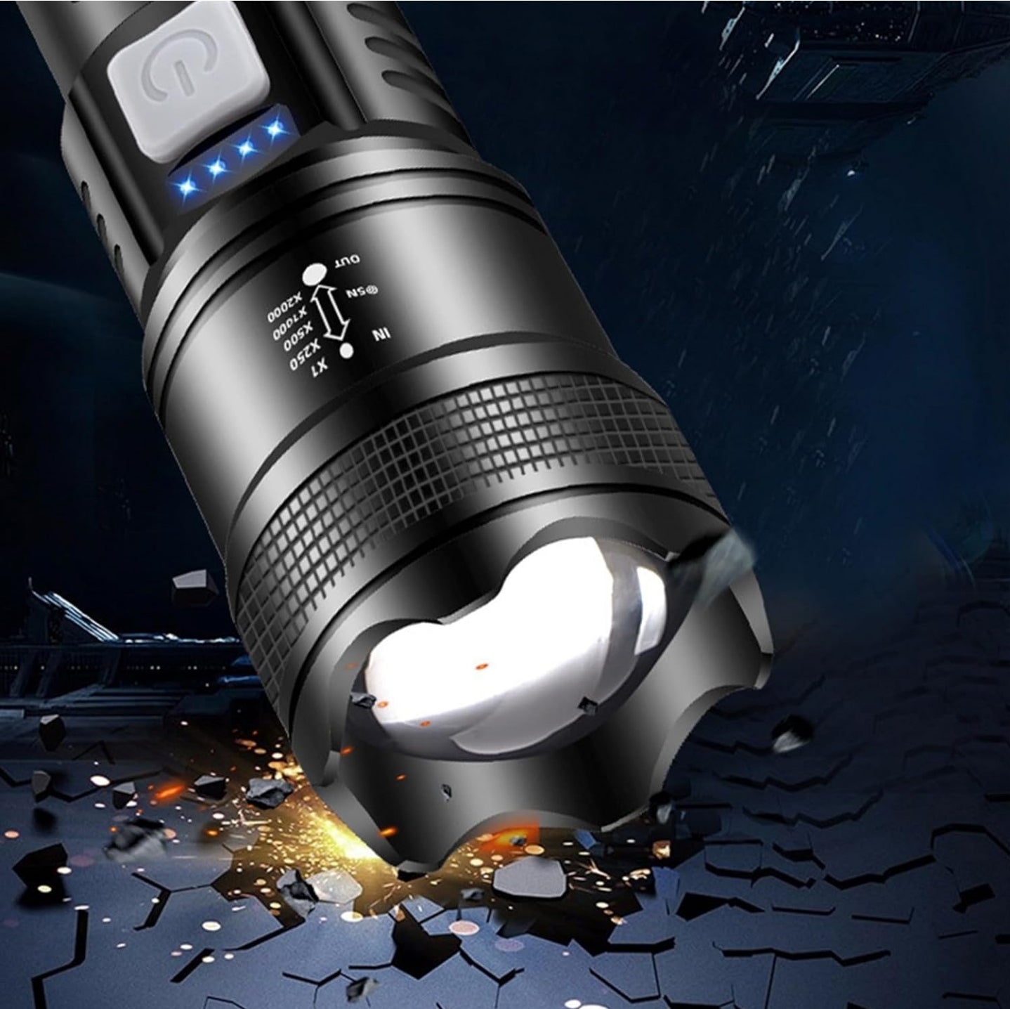 Linterna Telescópica Recargable USB con Zoom y 3 Modos de Luz – Resistente al Agua