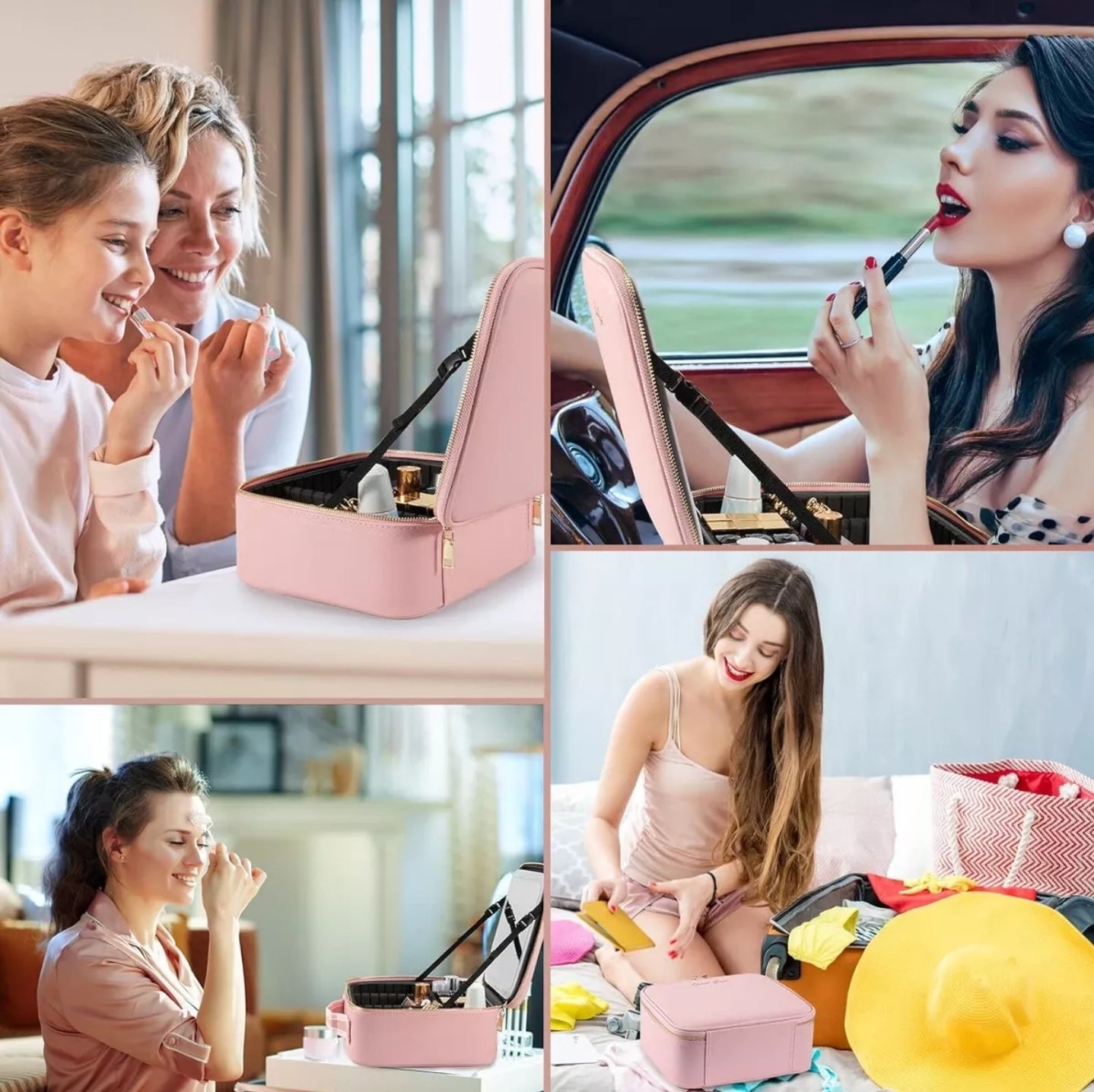 Estuche Organizador de Maquillaje con Espejo LED Recargable y Brochas