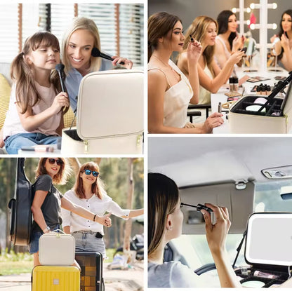 Estuche Organizador de Maquillaje con Espejo LED Recargable y Brochas