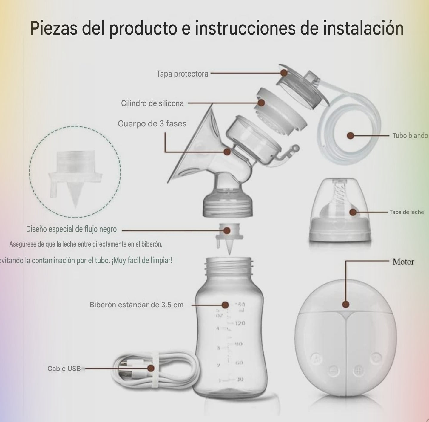 Sacaleches Eléctrico Doble Portátil Manos Libres – 8 Niveles USB Silencioso