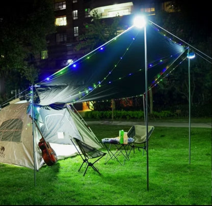 Foco LED Solar Recargable con Guirnalda y Cargador USB de Emergencia