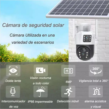 Cámara de Seguridad Dual WiFi Solar Exterior IP66 con Sensor de Movimiento