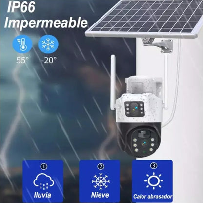Cámara de Seguridad Dual WiFi Solar Exterior IP66 con Sensor de Movimiento