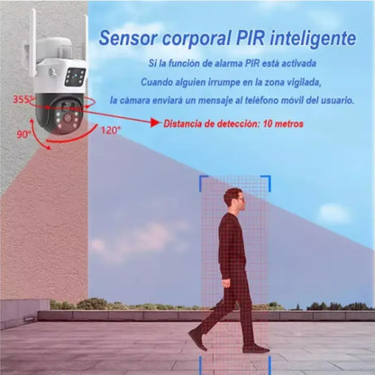 Cámara de Seguridad Dual WiFi Solar Exterior IP66 con Sensor de Movimiento