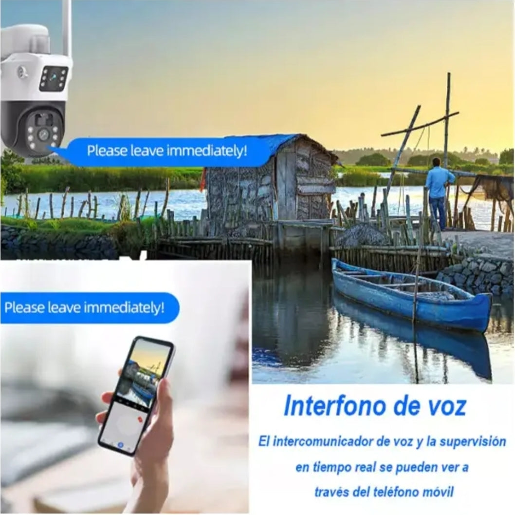 Cámara de Seguridad Dual WiFi Solar Exterior IP66 con Sensor de Movimiento