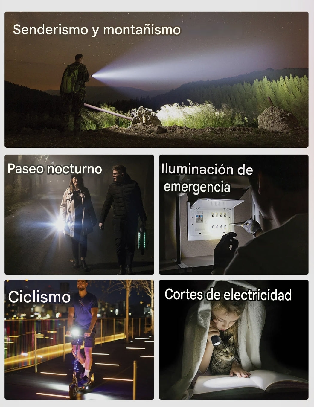 Linterna LED Telescópica 30W Recargable USB-C 3600mAh – Aluminio Premium