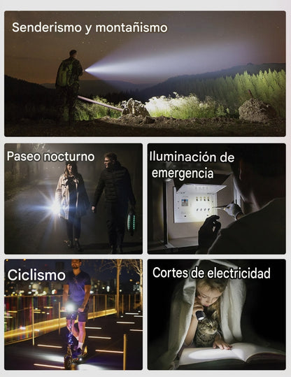 Linterna LED Telescópica 30W Recargable USB-C 3600mAh – Aluminio Premium