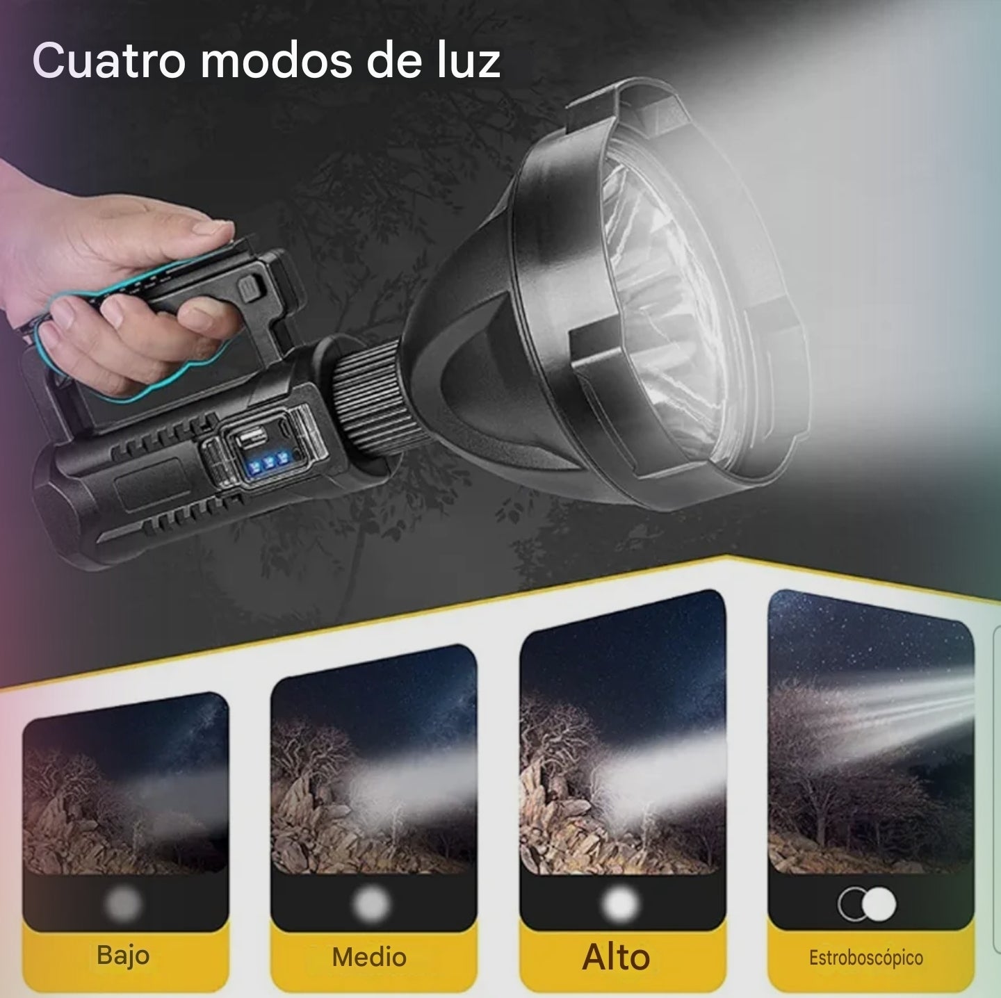 Linterna LED de Largo Alcance con Trípode y Cargador de Emergencia