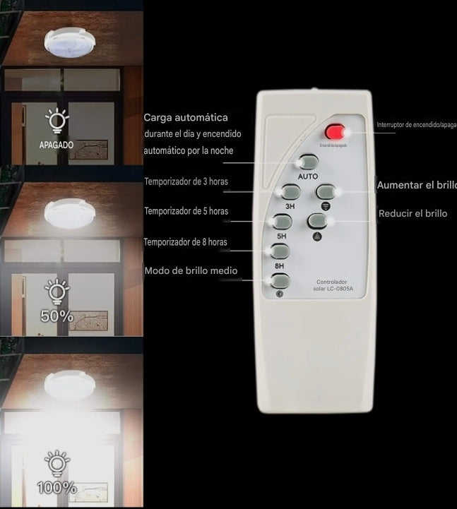 Lámpara LED Plafón Solar 1500W Luz Dual 3500K+7500K – Panel Solar + Control Remoto