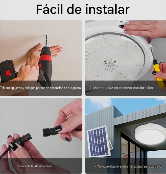 Lámpara LED Plafón Solar 1500W Luz Dual 3500K+7500K – Panel Solar + Control Remoto