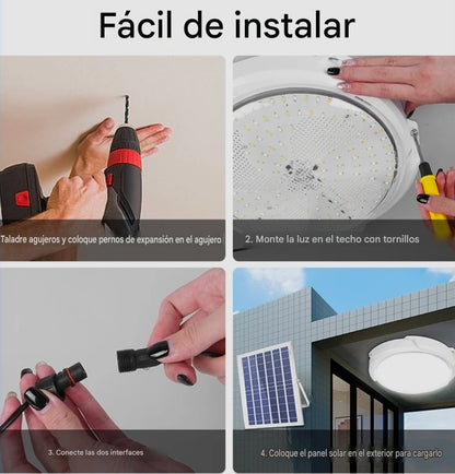 Lámpara LED Plafón Solar 1500W Luz Dual 3500K+7500K – Panel Solar + Control Remoto