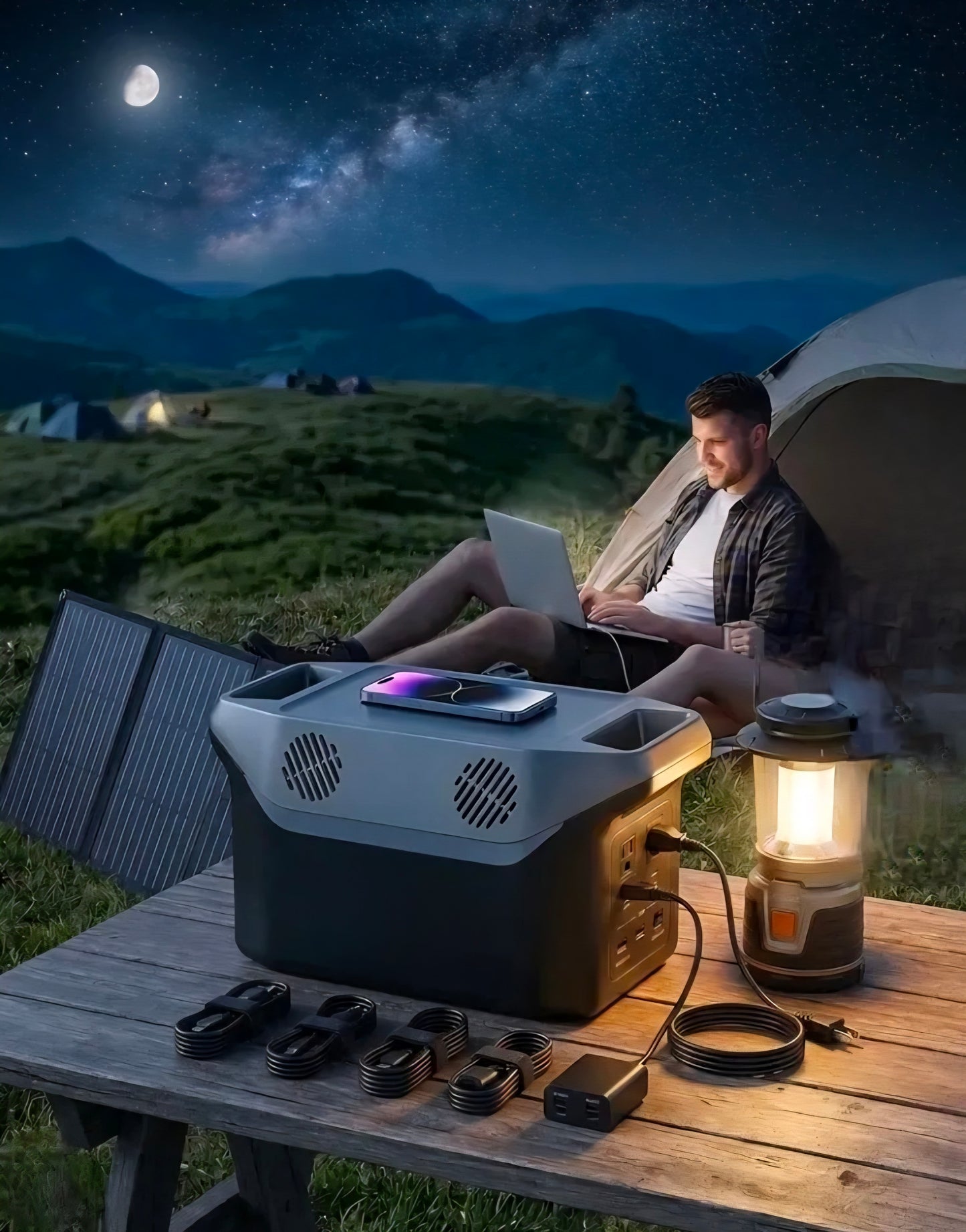 Estación de Energía Portátil 1500W 896Wh LiFePO4 – Generador Solar para Camping y Hogar