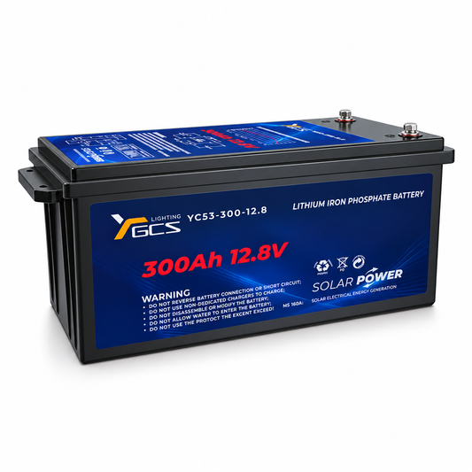 Batería LiFePO4 300Ah 12.8V sobre fondo blanco en alta resolución