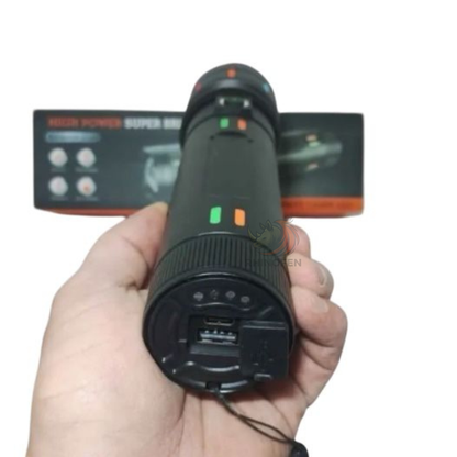 Linterna Táctica LED Recargable USB con Zoom y Power Bank – 5 Modos