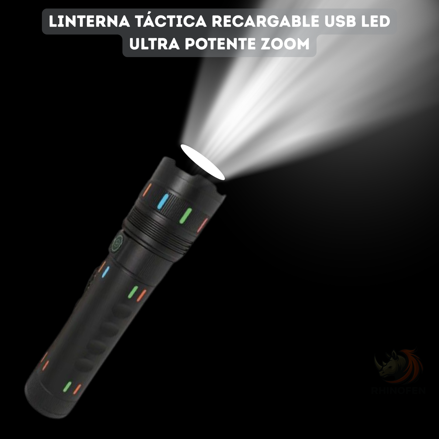 Linterna Táctica LED Recargable USB con Zoom y Power Bank – 5 Modos