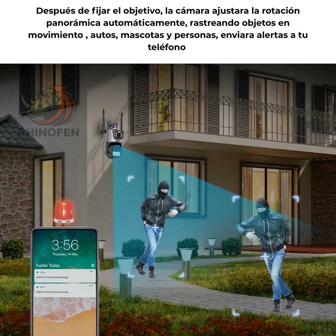 Cámara Dual IP WiFi Exterior Interior con Alarma Baliza y PTZ IP66 4MP