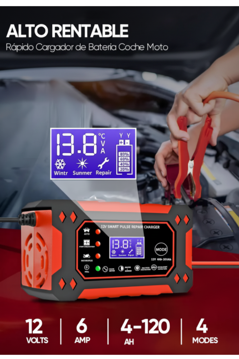 Cargador Inteligente Batería Auto Moto Carga Rápida 12v/24v