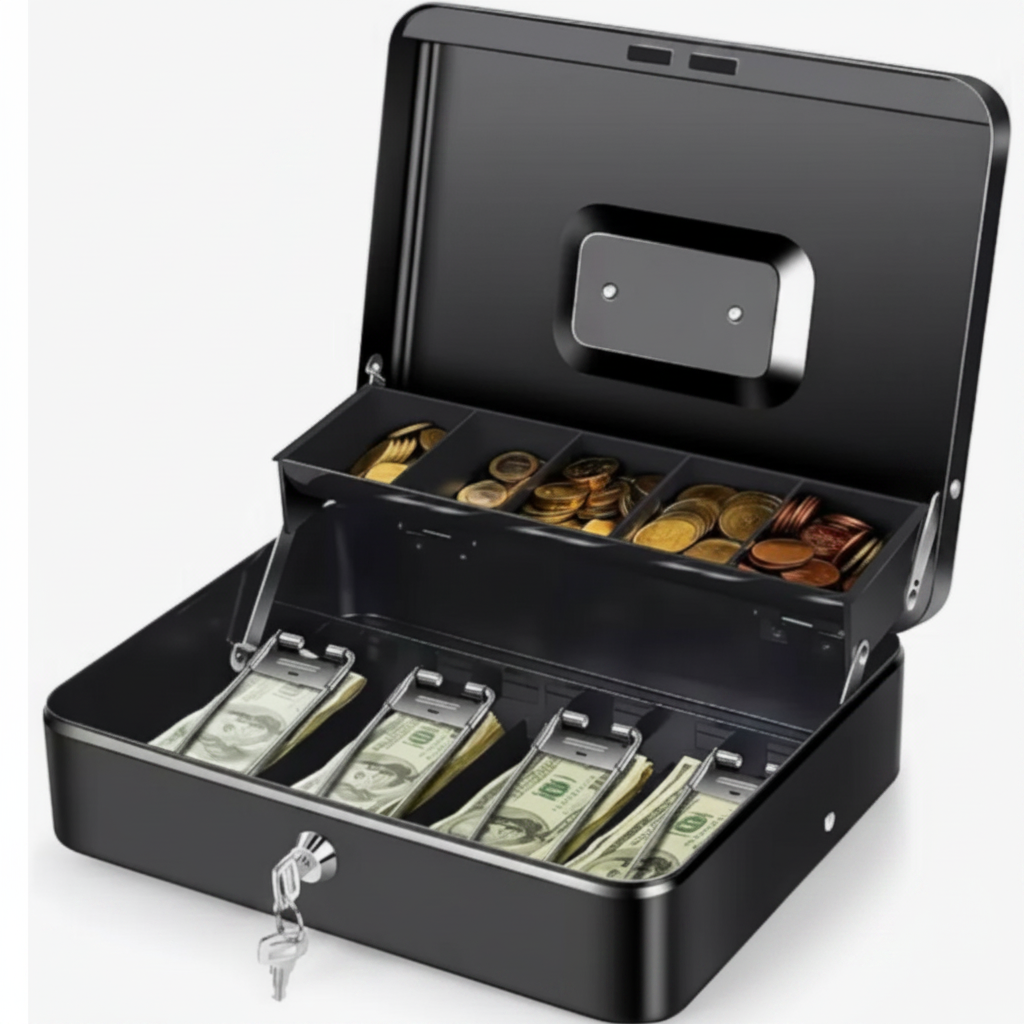 Caja de Dinero Metálica con Llave Color Negro