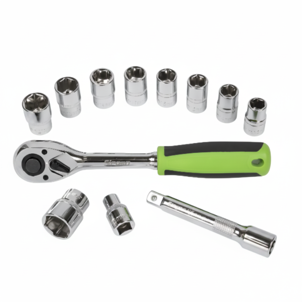 Juego Dados y Chicharra 1/2" 12 Piezas con Extensión Acero Cromo Vanadio