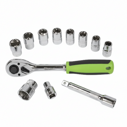 Juego Dados y Chicharra 1/2" 12 Piezas con Extensión Acero Cromo Vanadio