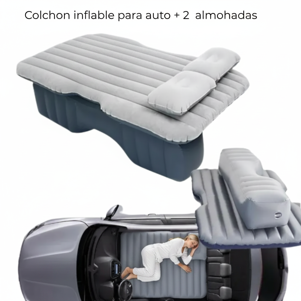 Colchon inflable para Auto con 2 Almohadas Descanso y Camping