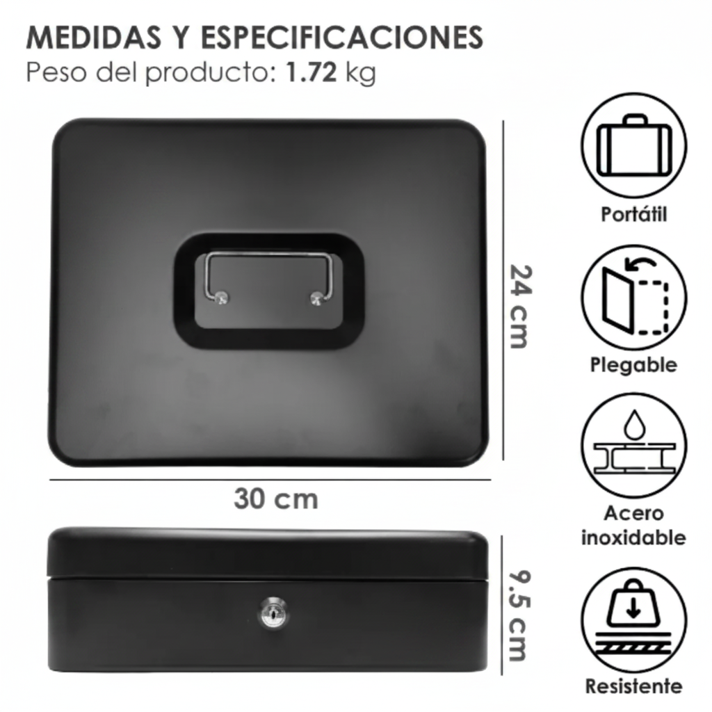 Caja de Dinero Metálica con Llave Color Negro