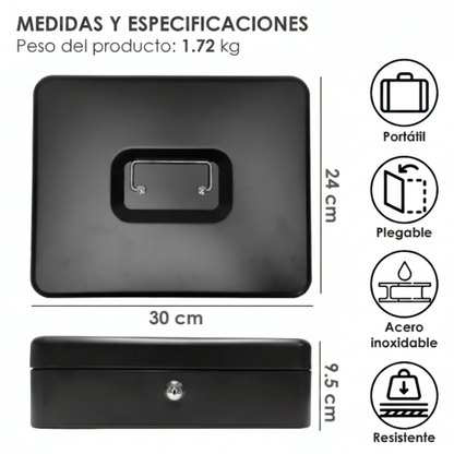 Caja de Dinero Metálica con Llave Color Negro