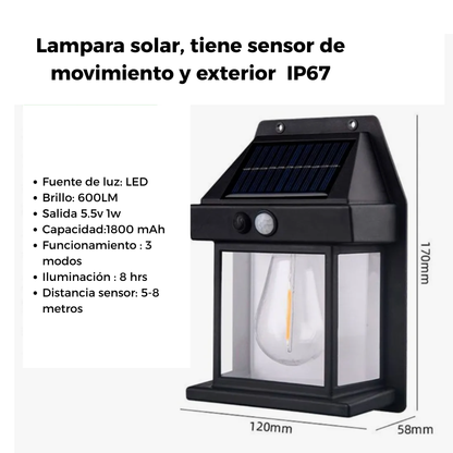 Lámpara Aplique de Pared Solar Led Estructura Negro IP67