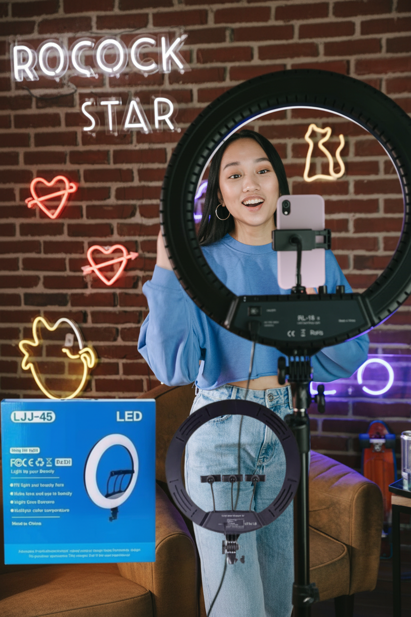 Aro de Luz LED 45cm Profesional con Trípode 1,9m y Soporte Celular