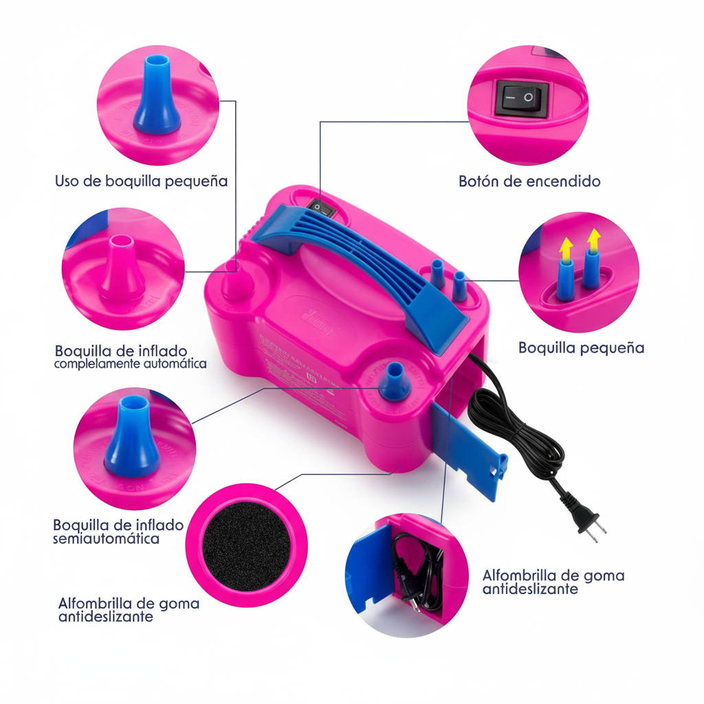 Inflador Eléctrico de Globos 600W con 2 Boquillas – Inflado Rápido