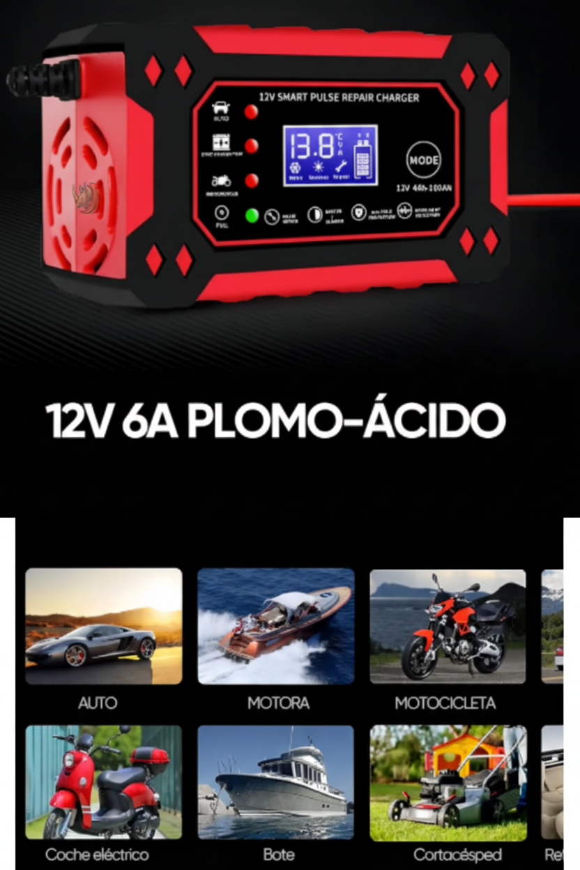 Cargador Inteligente Batería Auto Moto Carga Rápida 12v/24v