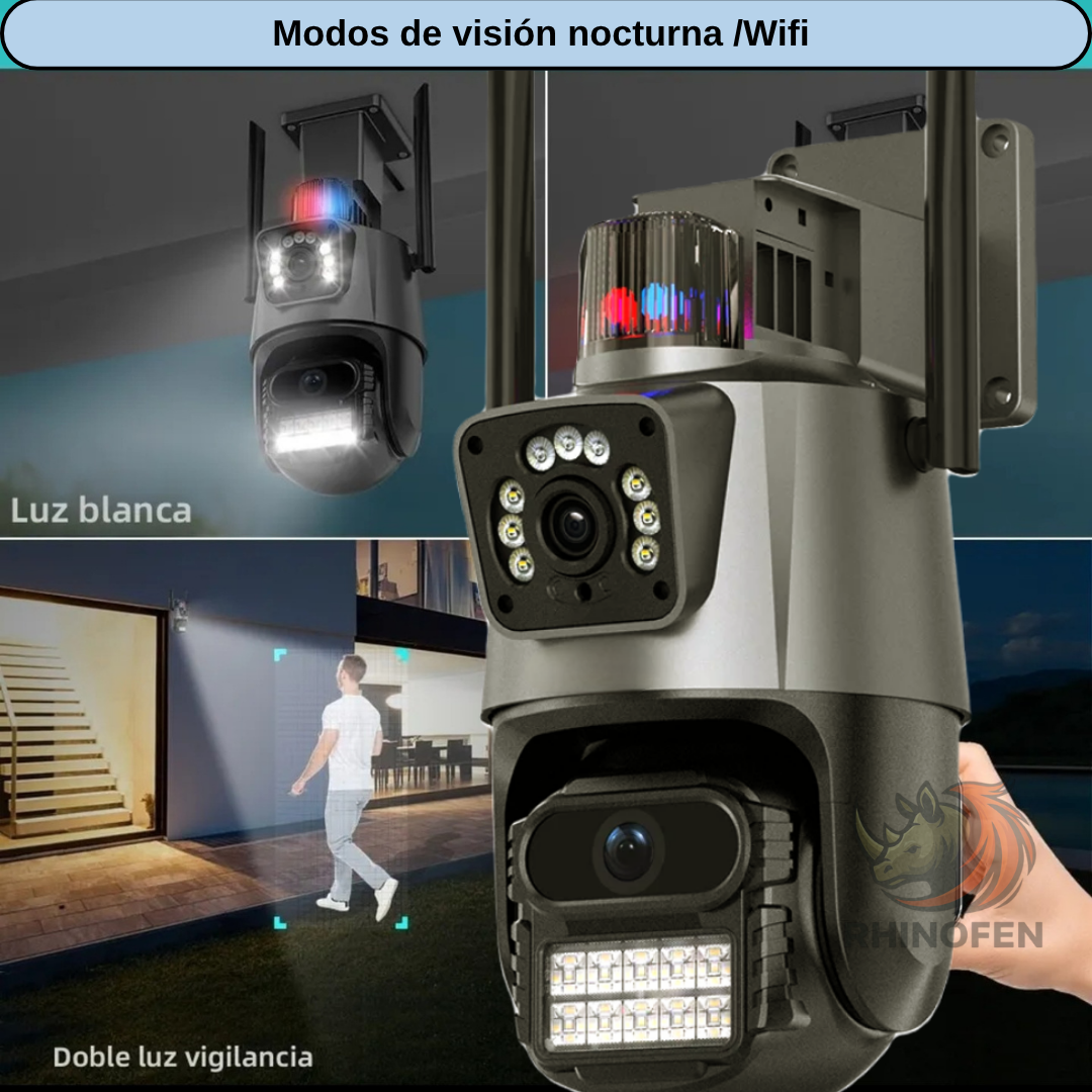 Cámara Dual IP WiFi Exterior Interior con Alarma Baliza y PTZ IP66 4MP