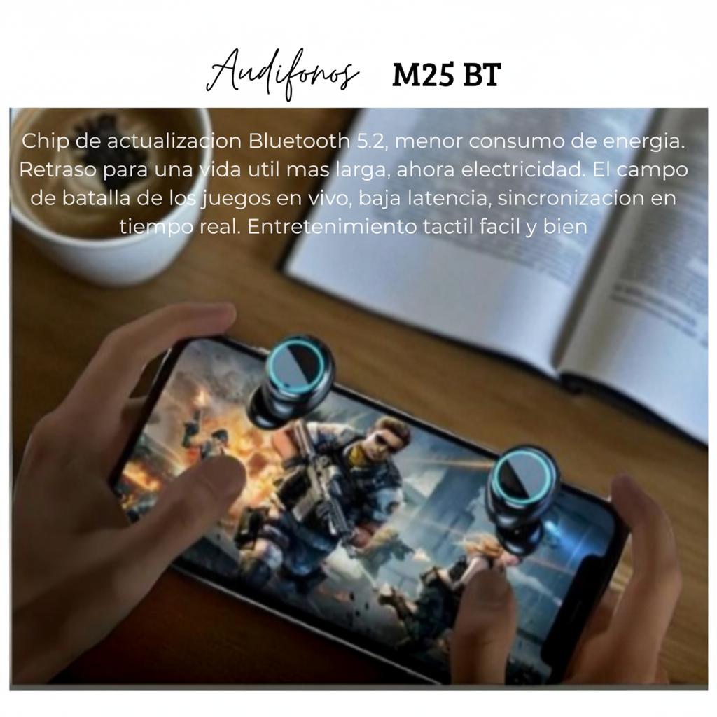 Audífonos Inalámbricos Bluetooth 5.3 M25 con Micrófono y Estuche de Carga 20h