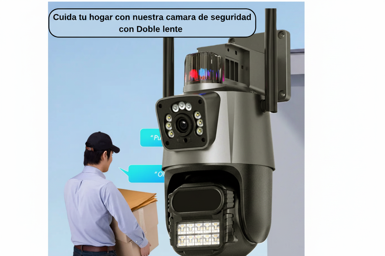 Cámara Dual IP WiFi Exterior Interior con Alarma Baliza y PTZ IP66 4MP