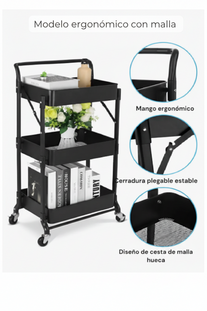 Carro Auxiliar Organizador Plegable Multiuso 3 estantes