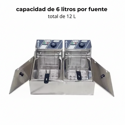 Freidora Eléctrica Doble 12 Litros Industrial Acero Inoxidable 220V