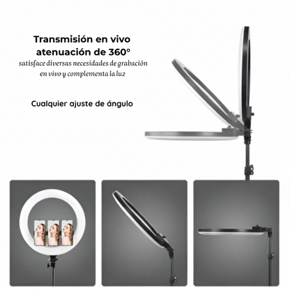 Aro de Luz LED 45cm Profesional con Trípode 1,9m y Soporte Celular