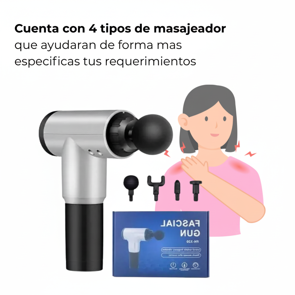 Pistola Masajeadora Muscular Recargable con Vibración y Regulador de Velocidad